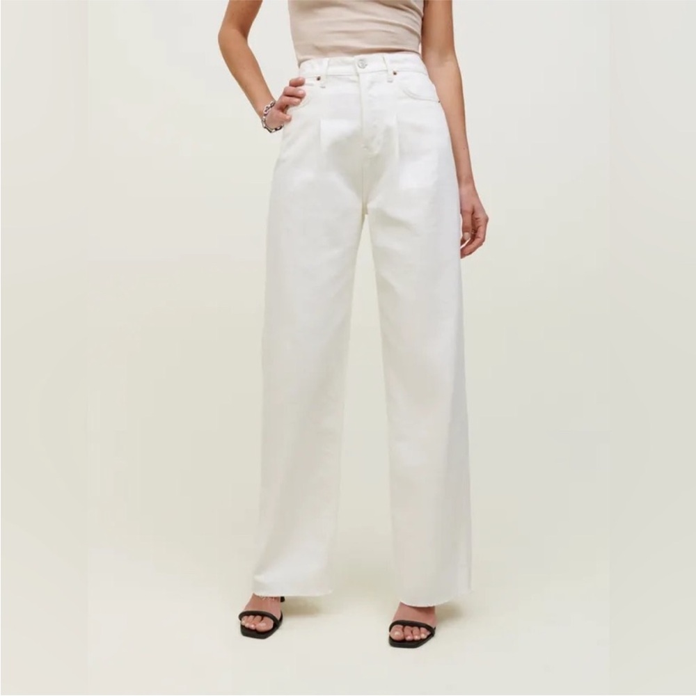 Reformation Pleated Reworked High Rise Wide Leg Jean In Vintage White Sz 30